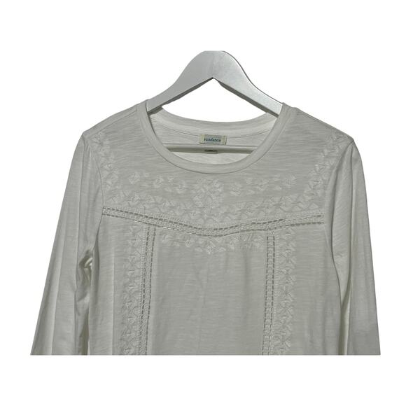 SUNDANCE WOMENS TOP SZ MEDIUM LACE DETAIL RUFFLED PEPLUM HEM COTTON WHITE BLOUSE - Picture 4 of 9